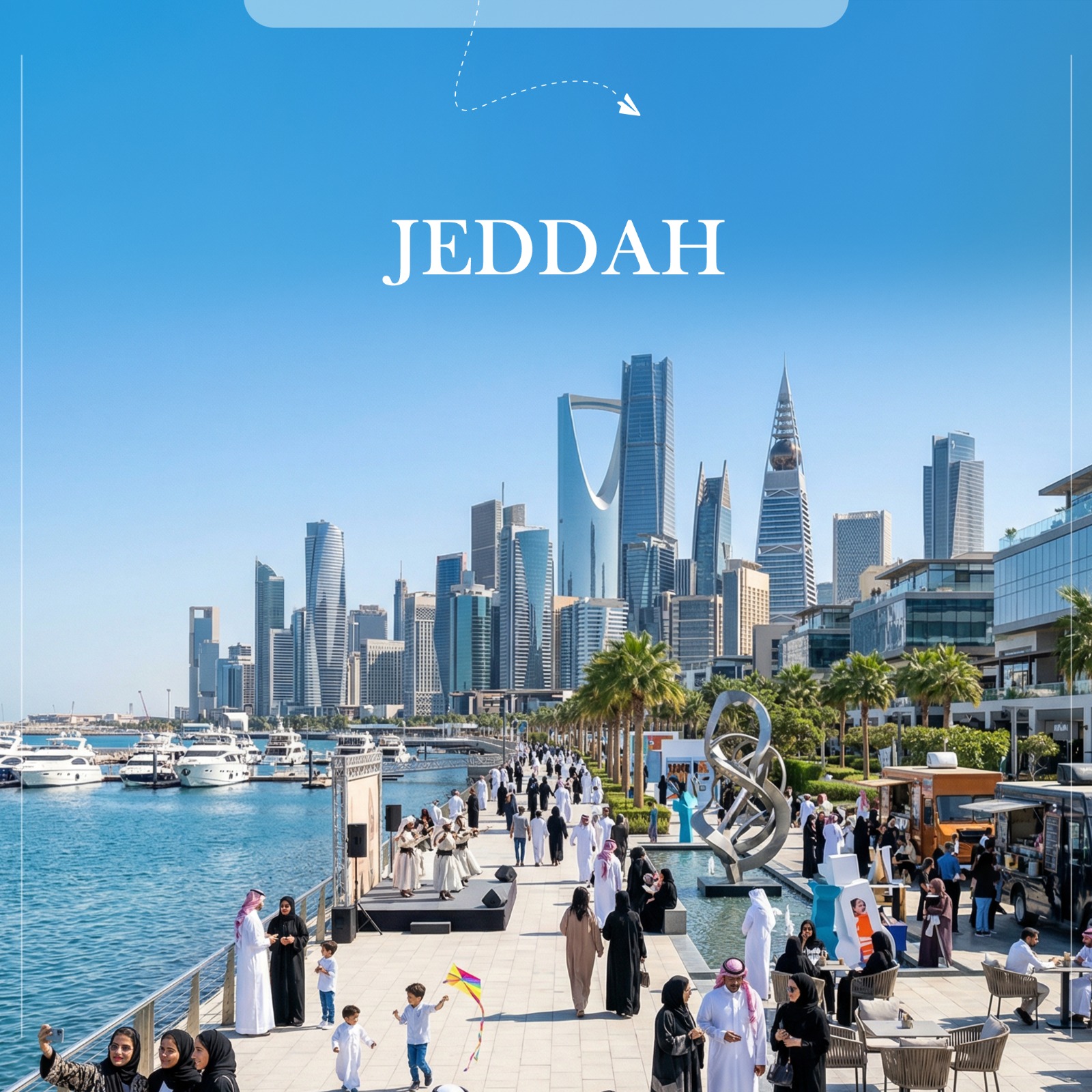 Explore Jeddah with its beautiful Corniche, rich heritage, modern attractions, and lively atmosphere by the Red Sea