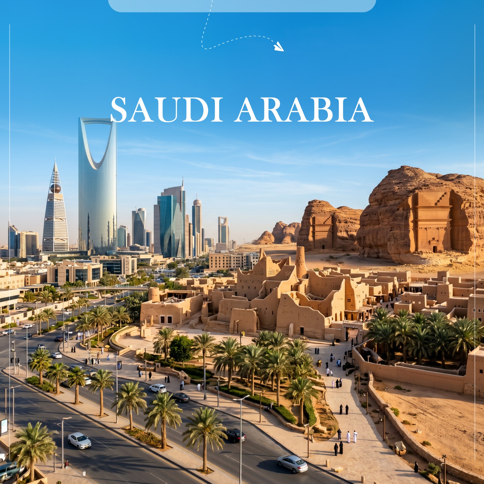 Explore Jeddah, Madinah, AlUla, Tabuk & Riyadh in 9 days—culture, heritage, deserts, and modern city life across Saudi Arabia.
