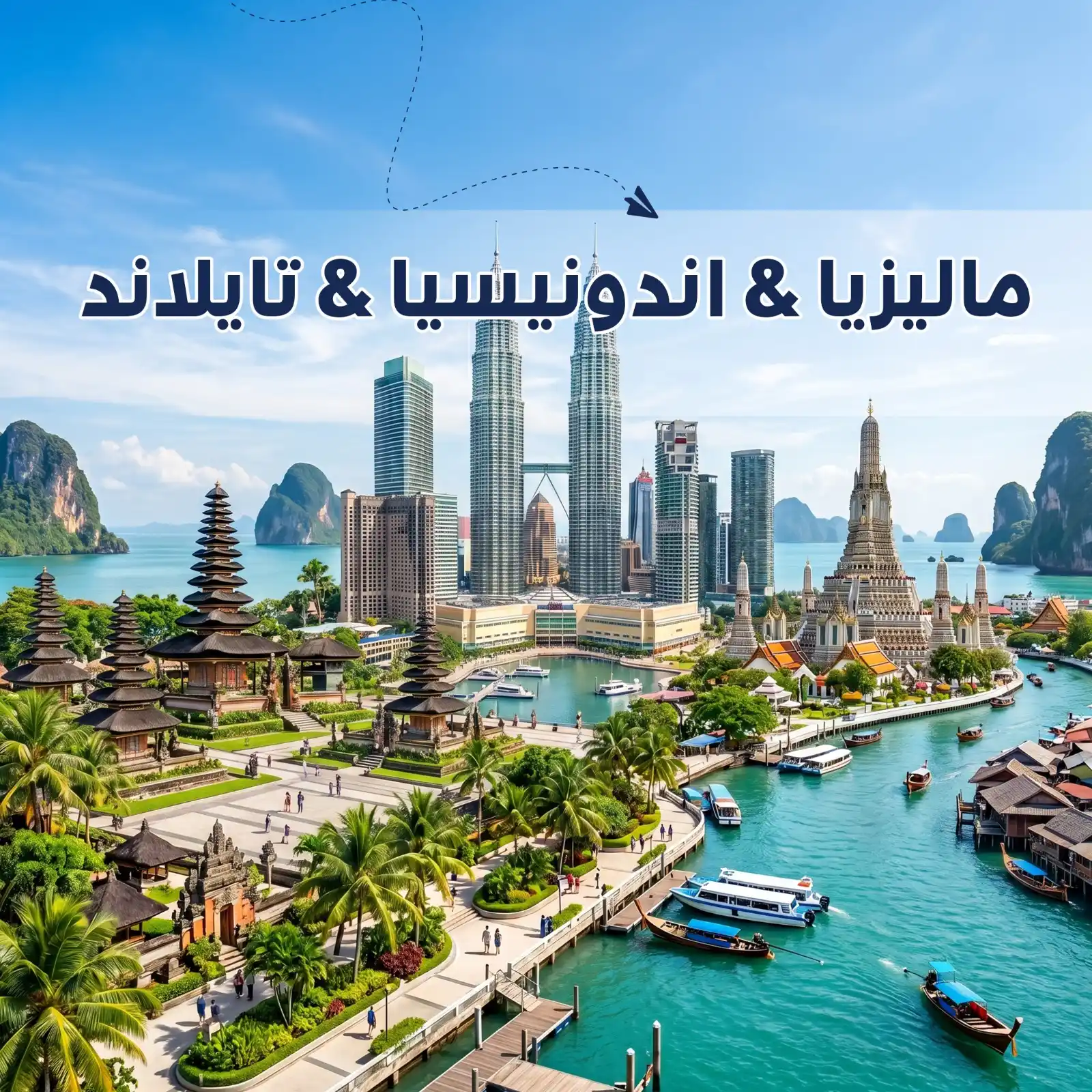 تصفح عروضنا -برنامج سياحي ماليزيا & إندونيسيا & تايلاند 8 أيام لشخصين - يشمل الاستقبال والتوديع وفنادق وجولات سياحية مميز - أريج العالم للسفر والسياحة