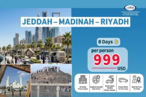 Explore Jeddah, Madinah & Riyadh in 8 days—Red Sea coast, sacred sites, and vibrant city life across Saudi Arabia.