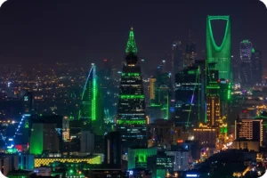 Riyadh skyline illuminated for Saudi National Day 2026