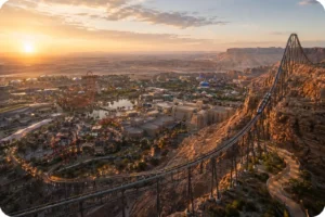 Aerial view of Six Flags Qiddiya City near Riyadh