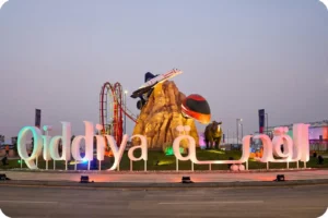 Qiddiya City sign near Six Flags theme park