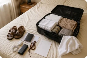 Complete packing checklist and travel essentials for an Umrah journey