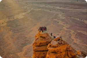 Hikers exploring the rocky trails of Jebel Fihrayn near Riyadh