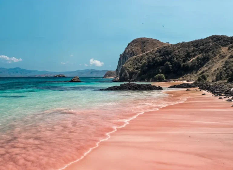 الشاطئ الوردي في لومبوك من أجمل مناطق سياحية في اندونيسيا